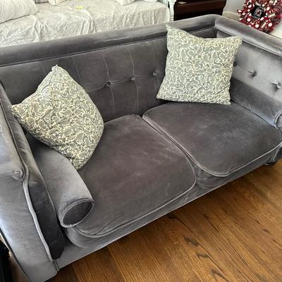 GRAY CRUSHED VELVET LOVESEAT