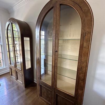 PAIR ARCHED TOP CURIO CABINETS