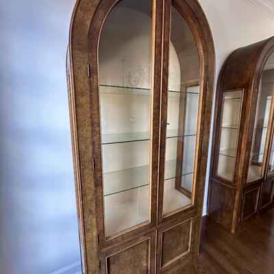 PAIR ARCHED TOP CURIO CABINETS
