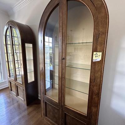 PAIR ARCHED TOP CURIO CABINETS