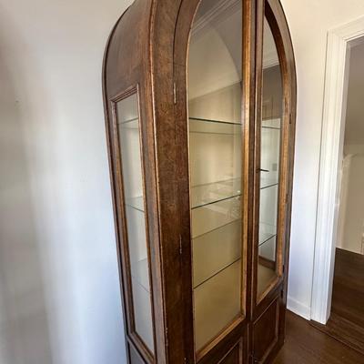 PAIR ARCHED TOP CURIO CABINETS