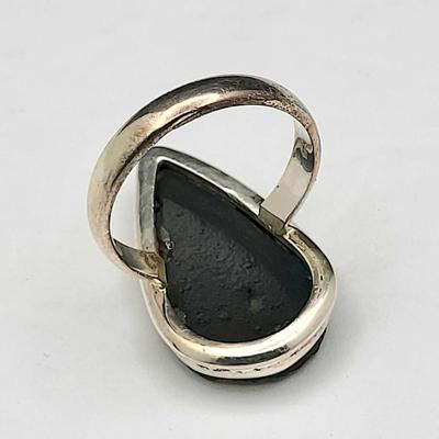 Two Sterling Silver (Tektite) Black Stone Rings 11.6gr