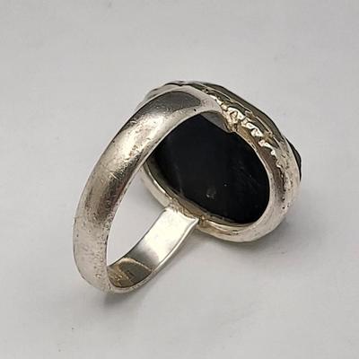 Two Sterling Silver (Tektite) Black Stone Rings 11.6gr