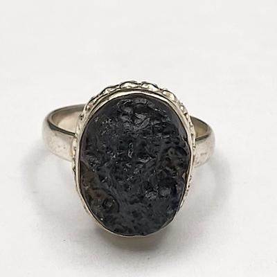 Two Sterling Silver (Tektite) Black Stone Rings 11.6gr