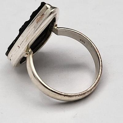 Two Sterling Silver (Tektite) Black Stone Rings 11.6gr