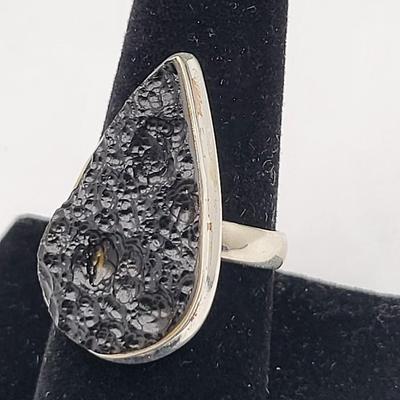 Two Sterling Silver (Tektite) Black Stone Rings 11.6gr