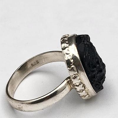 Two Sterling Silver (Tektite) Black Stone Rings 11.6gr