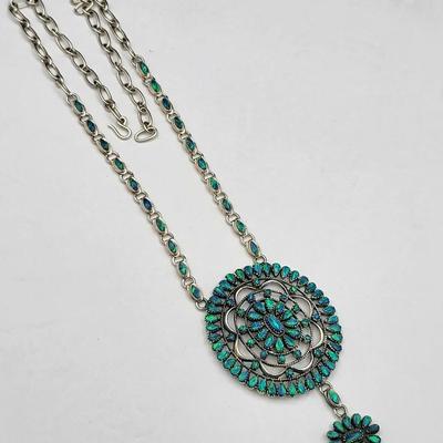 Amazing Detailed Opal Cluster 925 Silver Necklace 55.4gr
