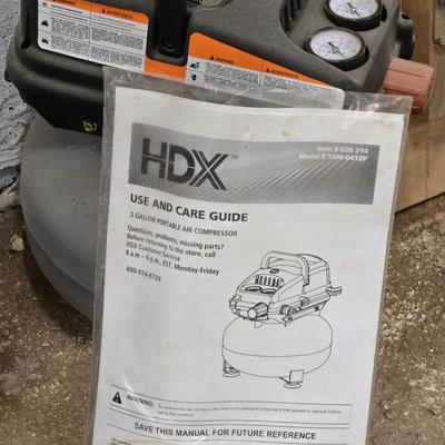 HDX 3 Gallon Portable Air Compressor with Instruction Manual