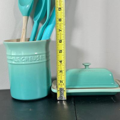 LOT 1K: Le Creuset Stoneware Butter Dish, Utensils & More