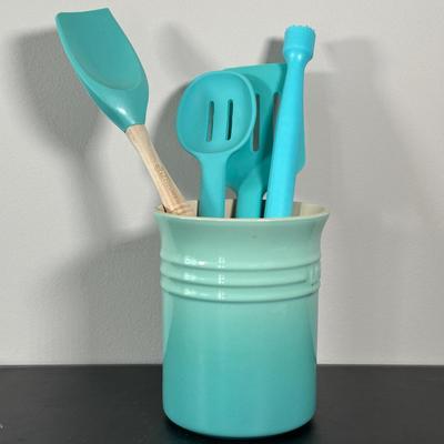 LOT 1K: Le Creuset Stoneware Butter Dish, Utensils & More