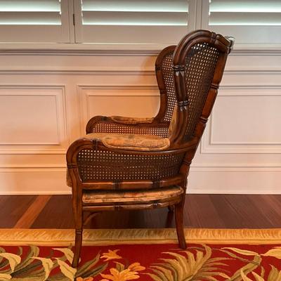 702 Craftmaster Rattan/Wood Wingback Chair