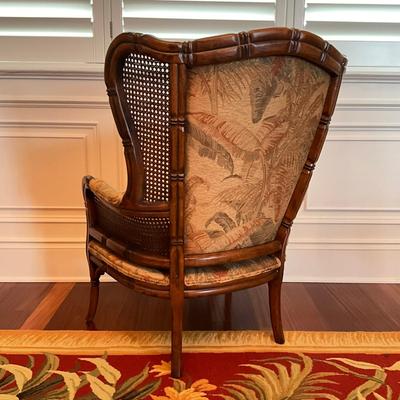 702 Craftmaster Rattan/Wood Wingback Chair