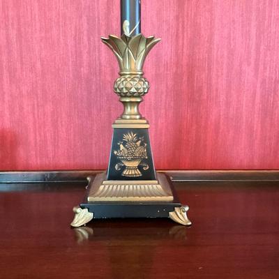 703 Pair of Black & Gold Painted Candle Stick Lamps
