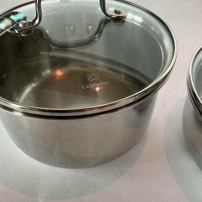 789 Set of 3 Calphalon Stainless Sauce Pots with lids