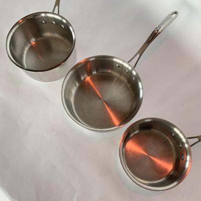 789 Set of 3 Calphalon Stainless Sauce Pots with lids