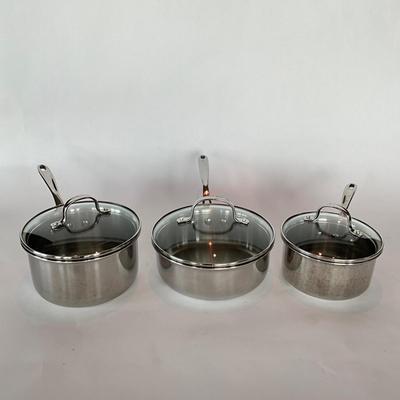 789 Set of 3 Calphalon Stainless Sauce Pots with lids