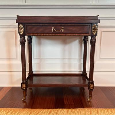 705 Maitland-Smith George III Style Gilt Mounts Mahogany Serving Cart w/ Tray