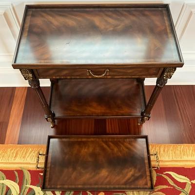 705 Maitland-Smith George III Style Gilt Mounts Mahogany Serving Cart w/ Tray