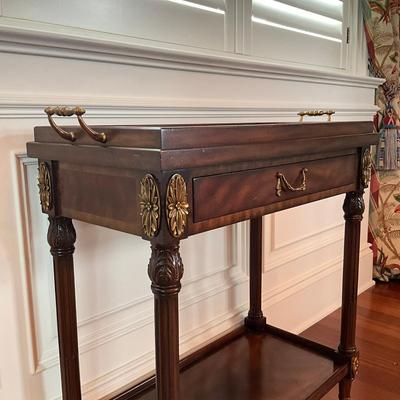 705 Maitland-Smith George III Style Gilt Mounts Mahogany Serving Cart w/ Tray