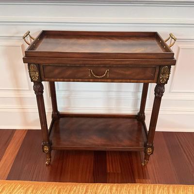 705 Maitland-Smith George III Style Gilt Mounts Mahogany Serving Cart w/ Tray