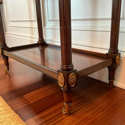 705 Maitland-Smith George III Style Gilt Mounts Mahogany Serving Cart w/ Tray