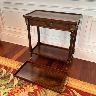 705 Maitland-Smith George III Style Gilt Mounts Mahogany Serving Cart w/ Tray