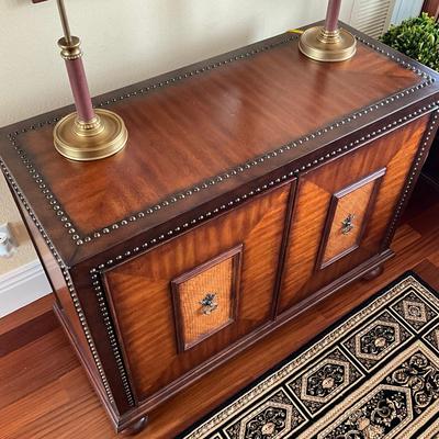 711 Mahogany/Rattan Tack Trim Cabinet With Recessed Doors