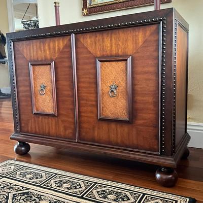 711 Mahogany/Rattan Tack Trim Cabinet With Recessed Doors