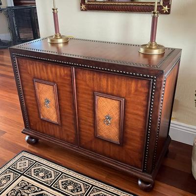 711 Mahogany/Rattan Tack Trim Cabinet With Recessed Doors