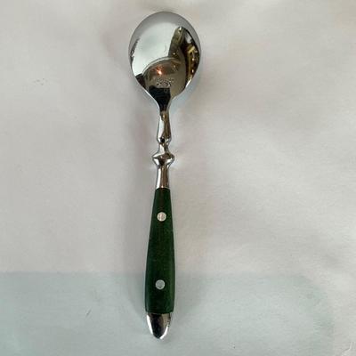 798 60pc Set of Williams Sonoma Cafe Forrest Green Riveted Flatware Set