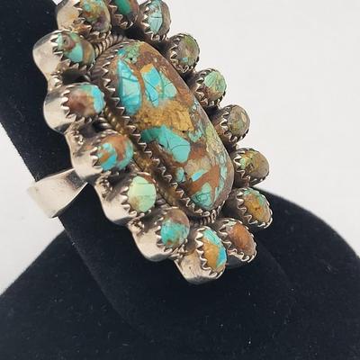 Large Turquoise Cluster Ring 925 Silver 20gr