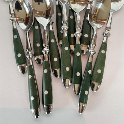 799 56pc Set of Williams Sonoma Cafe Forrest Green Riveted Flatware