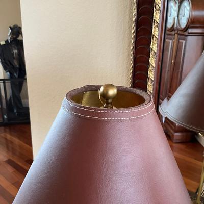 712 Pair of Brown Leather Brass Candlestick Lamps