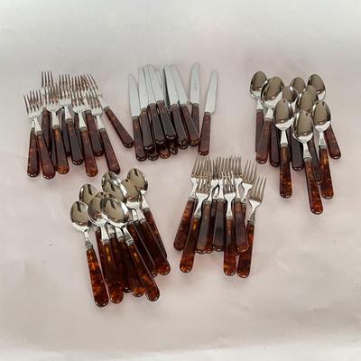800 59pc. Set of French Jean Dubost Coutelier Faux Tortoise Shell Flatware