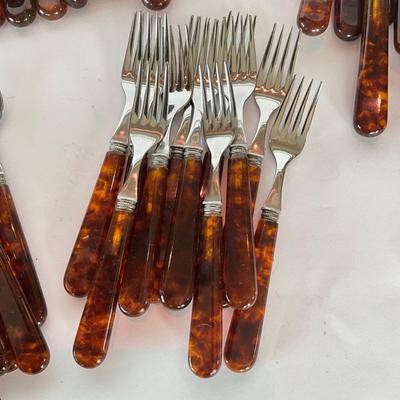 800 59pc. Set of French Jean Dubost Coutelier Faux Tortoise Shell Flatware