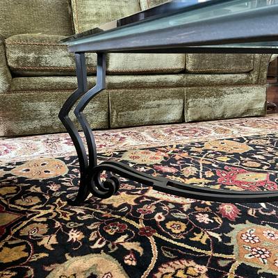 715 Tinted Glasstop Beveled Coffee Table With Metal Black Base