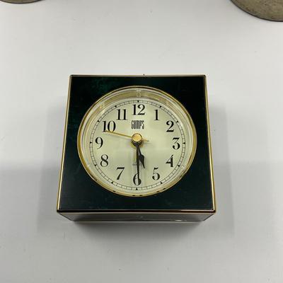 813 Pair of Small Faux Topiaries and Gumps Clock