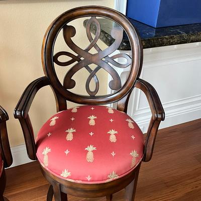 719 Pair of King Group Swivel Mahogany Bar Stools
