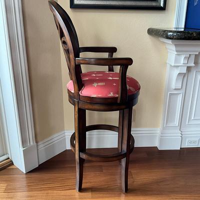720 Pair of King Group Swivel Mahogany Bar Stools