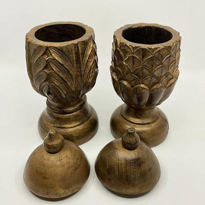 729 Pair of Wooden Decorative Artichoke/Leaf Urns