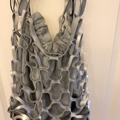 Salvatore Ferragamo Silver Suede Leather Drawstring Bag