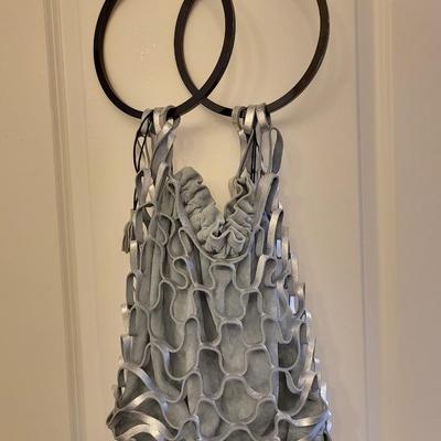 Salvatore Ferragamo Silver Suede Leather Drawstring Bag