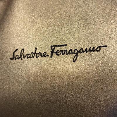 Salvatore Ferragamo Silver Suede Leather Drawstring Bag