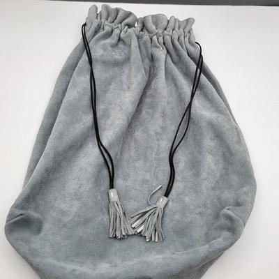Salvatore Ferragamo Silver Suede Leather Drawstring Bag