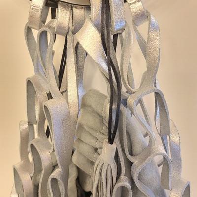 Salvatore Ferragamo Silver Suede Leather Drawstring Bag