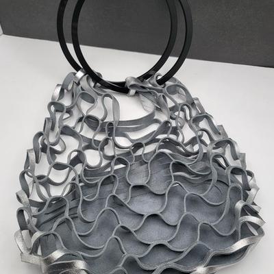 Salvatore Ferragamo Silver Suede Leather Drawstring Bag