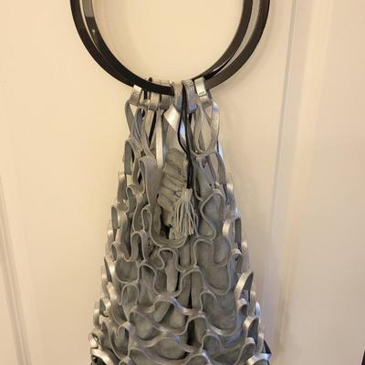 Salvatore Ferragamo Silver Suede Leather Drawstring Bag