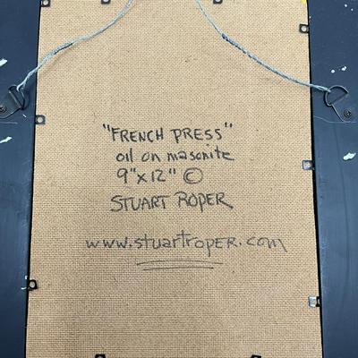 758 Original Stuart Roper "French Press" Oil on Masonite