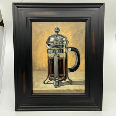 758 Original Stuart Roper "French Press" Oil on Masonite
